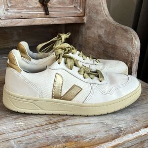 Veja White and Gold Sneakers